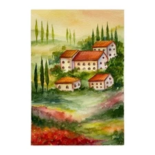 original watercolor Art Tuscany painting Italy Village Painting Italy landscape