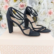 Badgley Mischka Black Glittery Sparkle High Block Heel Strappy Sandals Size 7