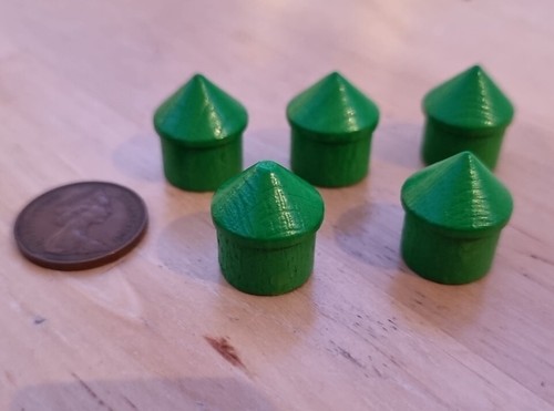 5 Wooden Green Hut Pawns Spare Playing Piece BoardGame Tokens Upgrade Parts Bits - Picture 1 of 1