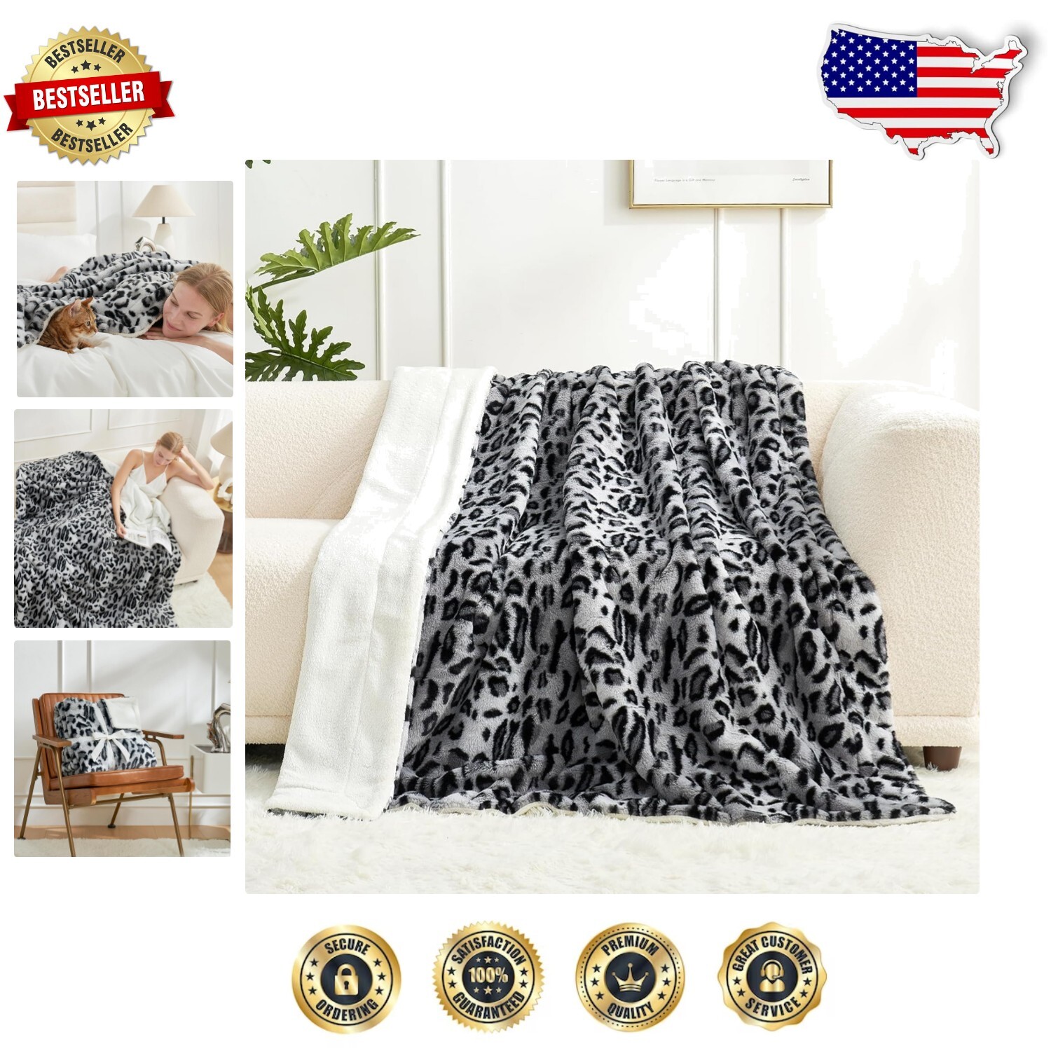 Elegant Leopard Print Faux Fur Throw - Warm & Fluffy Blanket for Year-Round Use