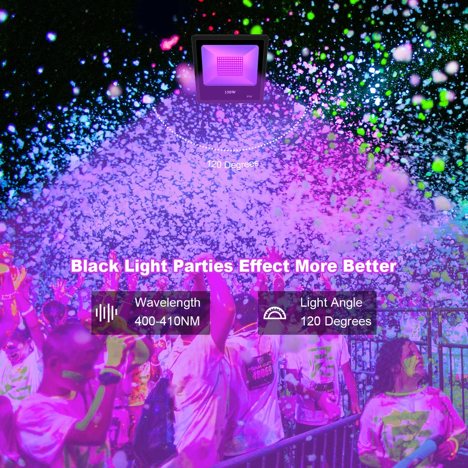 2pack 150W LED UV Black Light Birthday Party DJ Club Floodlight Glow in The Dark - Image 4 of 4