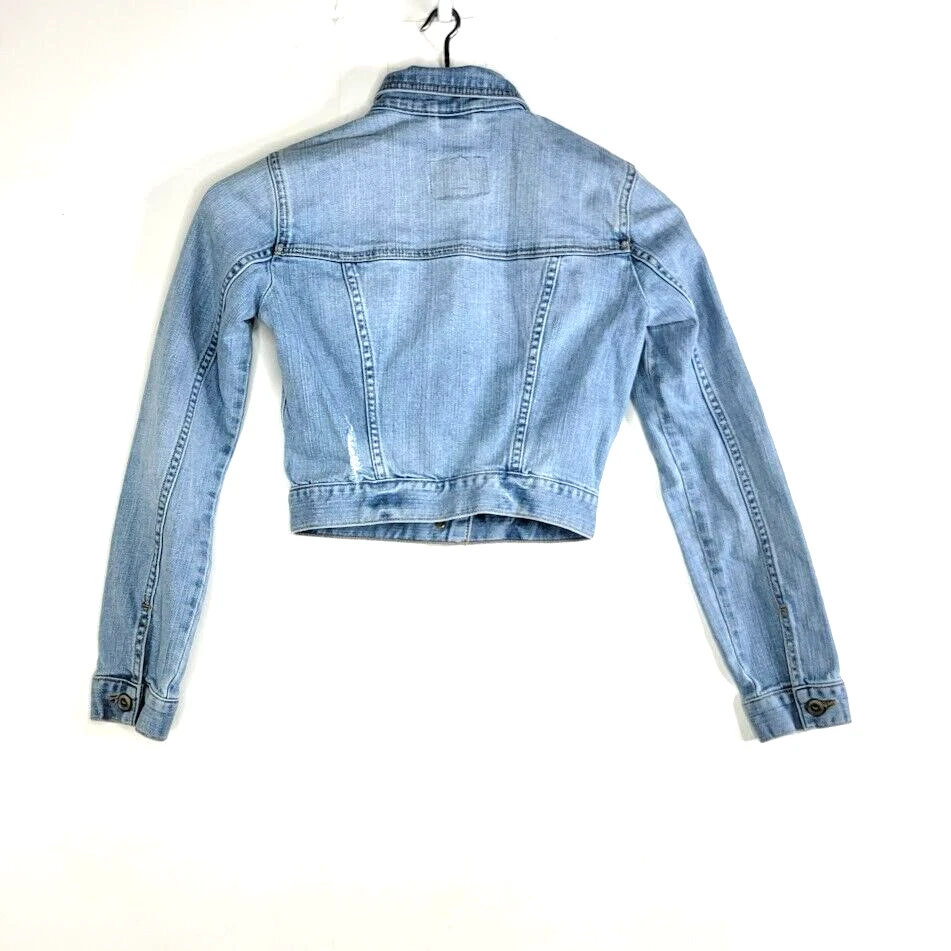 Hollister Girls Jean Jacket Size XS Destressed Light Wash Blue Denim - Image 3 of 4