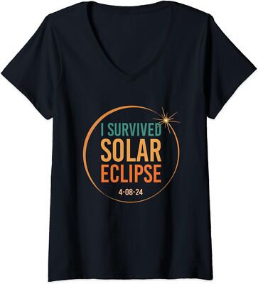 I Survived Solar Eclipse Shirt April 8 2024 Total Ladies' V-Neck Tshirt