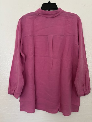 Eileen Fisher Handkerchief Linen Classic Collar Shirt Tulip Pink L NWT $168 - Picture 7 of 12