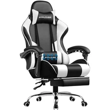 Gaming Chair Computer Chair with Footrest and Lumbar Support Swivel Seat White