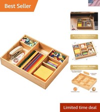 Bamboo Desk Drawer Organizer, Wood Junk Organizer Tray with Adjustable Divide...
