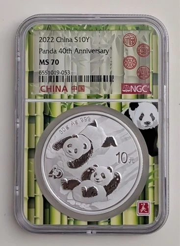 2022 CHINA S10Y SILVER PANDA 40TH ANNIV NGC MS 70 BAMBOO CORE SKU 6551019-053