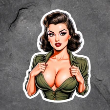 pinup girl sticker vinyl decal busty brunette sexy vintage bombshell pinup art