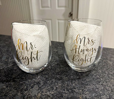 Mr. Right Mrs. Always Right Stemless Wedding Glasses Set of 2 Clear/Gold