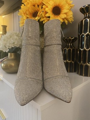 Steve Madden Nola Silver Rhinestone Side Zip Ankle Bootie Pointed Toe 10M