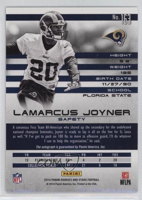 2014 Panini Rookies & Stars Longevity Rookie 6/25 Lamarcus Joyner Auto RC 8wm