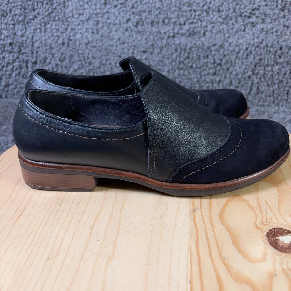 Zapatos Naot Angin Mocasín Mujer Talla 7.5 Negro Gamuza Cuero Sin Cordones Cómodos Foto 3 de 4