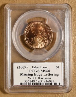 【貴重 激レア】5Won PR69DCAM 2015 PCGS鑑定 2009 William Henry Harrison Dollar Mint Error: Missing Edge