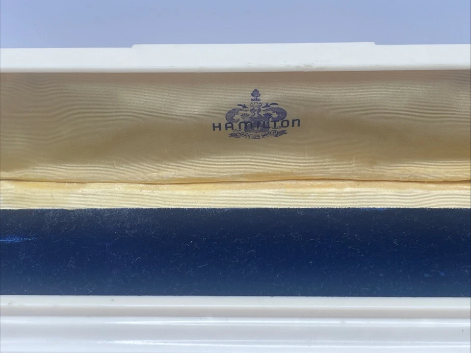 Vintage Hamilton 8 3/8” Long Celluloid Watch Presentation Box Case W/Blue Velvet - Image 4 of 4