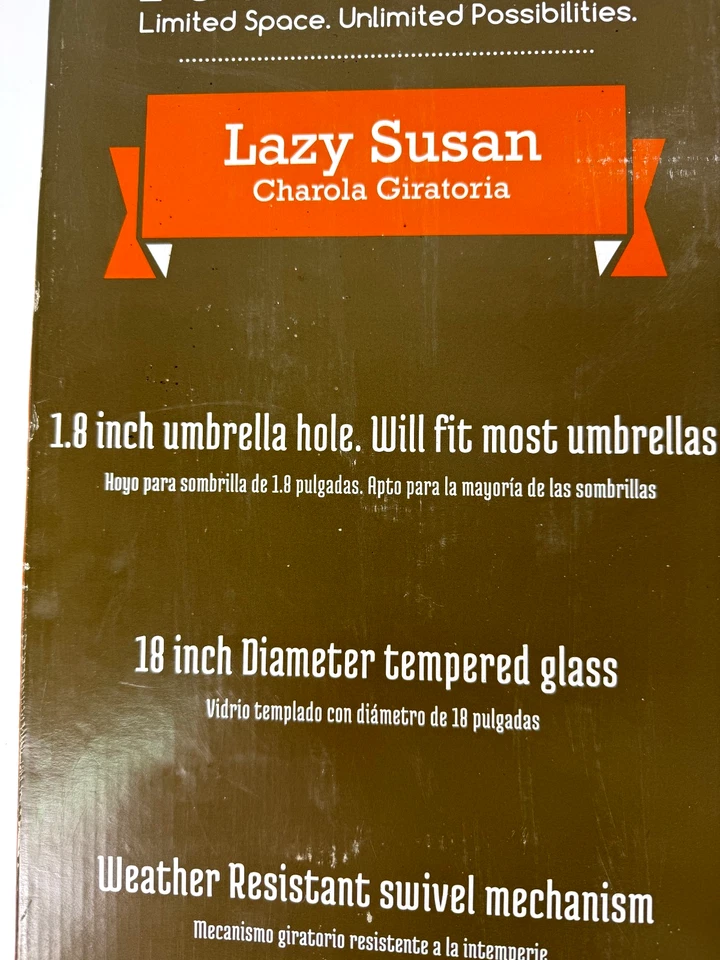 Mesa de pátio externa Lazy Susan 18" organizador de bandeja giratória de vidro temperado - Imagem 3 de 4