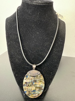 Vintage Sterlingsilber riesige Abalone Muschel 3'' Anhänger Halskette