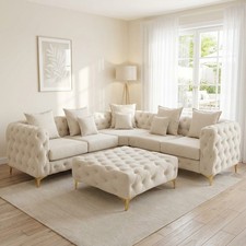 Chesterfield Velvet Corner Sofa 4 5 6 Seater L Shape Tufted Chaise Lounge