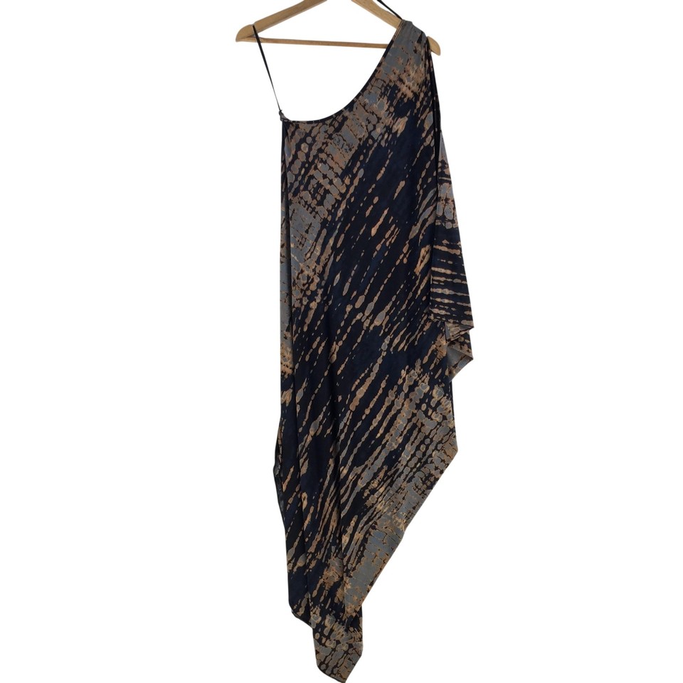 Spicy Sugar Dress Womens 10 Black Tie Dye One Shoulder Kaftan Maxi 132477