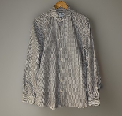 Emanuel Berg Dress Shirt Mens Large Micro Dot Cotton Pattern Poland L 42 18.5