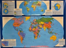 Pull Down School Maps 2 Layer U.S World. Vintage, Salvage, Old, Antique. 