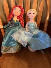 Disney Parks Princess Merida/Jasmine Aladdin/Anna/Elsa Topsy Turvy Dolls 15”