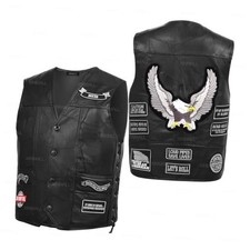 Motorcycle Genuine Leather Biker Vest for Men Club Style Classic Medium Black