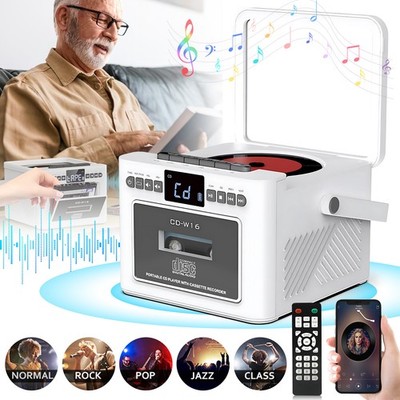 Tragbarer CD Kassettenspieler Boombox mit UKW Radio Bluetooth 5.1 & 5000mAh Akku