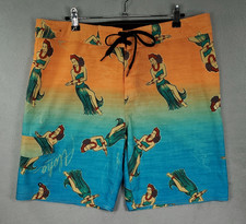 Hang Ten Swim Shorts Mens 36 Board Shorts 10" Hawaiian Hula Dancer Surf Aloha