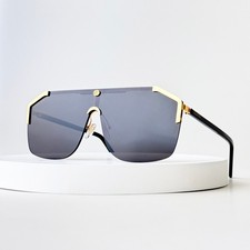 Gucci GG0291S Oversized Shield Sunglasses Gra...