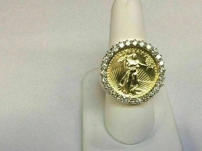 2.10Ct Round Lab Created Diamond Lady Liberty Coin Ring 14K Yellow Gold Plated
