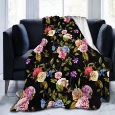 Colorful Peony Flowers Print Fleece Throw Blanket Ultra Soft Cozy Flannel 50x40