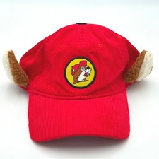 Buc-ee's Red Corduroy Snapback Hat with Plush Ears Beaver Logo ROG41160824