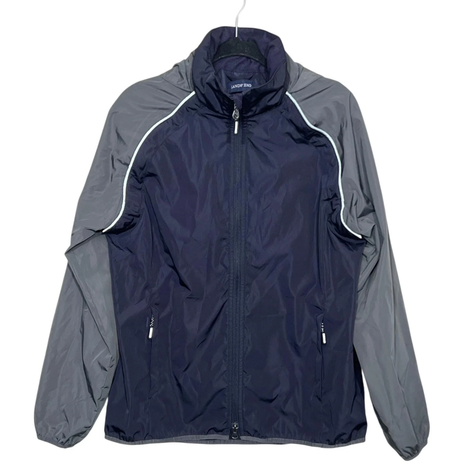 Lands End Convertible Jacket Mens Large Detachable Sleeves Hooded Reflective