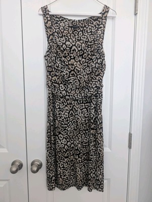 Cheetah Ann Taylor Black Ruched Waist Beige Nude  Sheath Dress Sz 12 $100