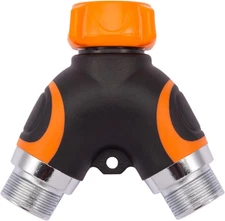 Metal Giraffe Tools Garden Hose Splitter 2 Way for Outdoor Faucet Spigot Orange