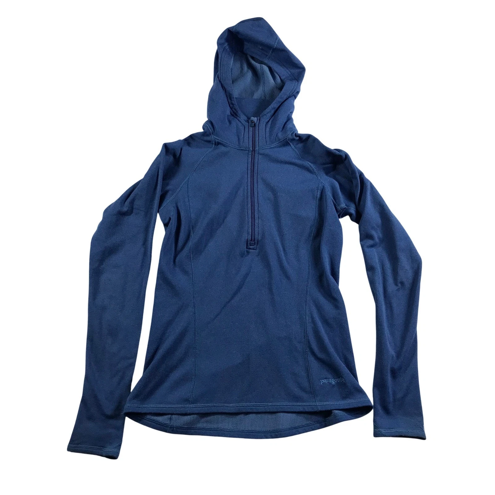 Patagonia Womens Capilene Thermal Weight Hoody Blue Zip Neck Small Baselayer