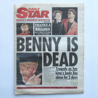 Queen 'Freddie Mercury Tribute Concert' UK Newspaper Daily Star 1992