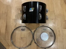 VINTAGE LUDWIG Blue Olive BADGE 13X9 TOM DRUM BLACK 6 PLY Chrome Loss