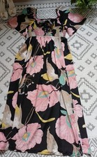 Pretty Pink bold Floral Shirred Floaty Split Maxi Dress ๐0XL 1XL Curve 16 18