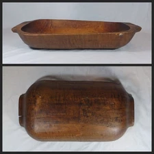 Antique 19th Century Tiger Maple Wood Trencher Dough Bowl, 18" X 9.75"