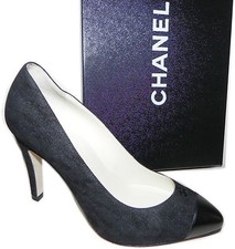 40.5 Chanel Pumps CC Logo Cap Toe Black Pointy Toe Classic Heels Shoes Fits 9