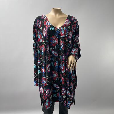Ulla Popken Top Women USA 28/30 Floral Cardigan Button Stretch Multicolor