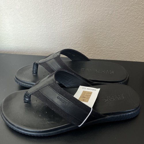 Chanclas informales de verano de cuero negro Geox Respira U25EHA para hombre talla 7 - Imagen 2 de 8