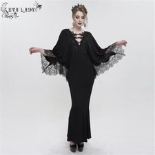Eva Lady Black Gothic Vintage Elegant Gothic Lace Cape Long Mermaid Dress
