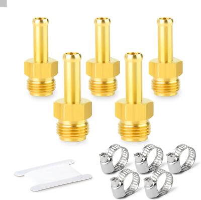 5PCS Brass Brake Line Hose Fittings 3/8'' Barb x 1/2''-20 Threads（Inverted Flar...