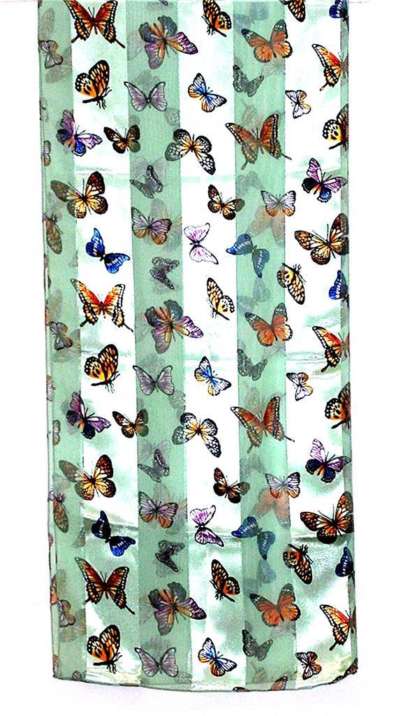 Long Black Orange Yellow Pink Blue Scarf with Butterflies on Light Green-image