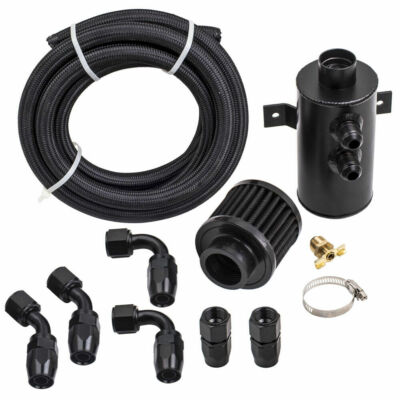 #ad 10AN Oil Catch Can Reservoir Breather Tank Baffled 10FT Fuel Line Fitting Kit $55.99