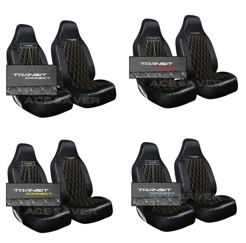 FITS FORD TRANSIT CONNECT BLACK QUILTED LEATHER VAN SEAT COVERS 2 Fronts + LOGO