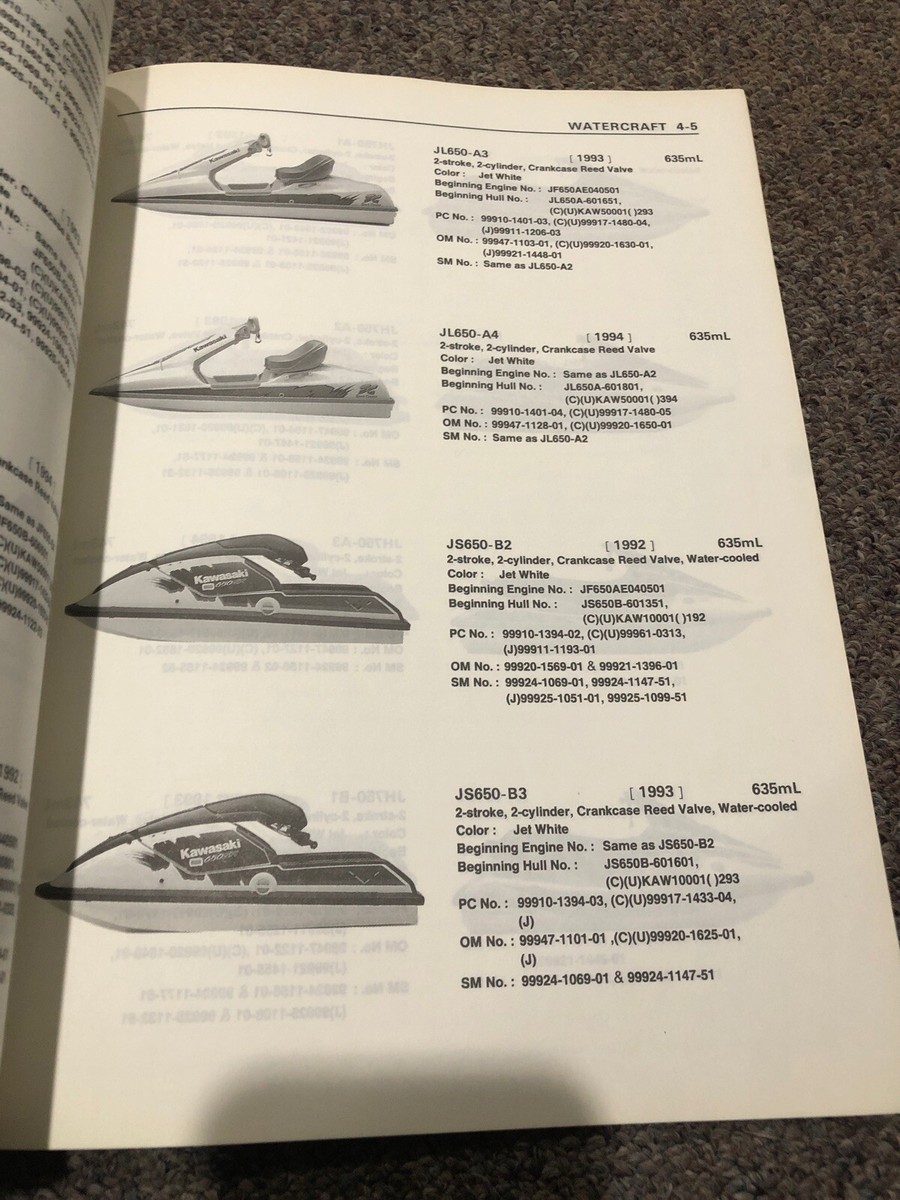 1992 1994 Kawasaki OEM Model Recognition Manual 92 94 Part #99930