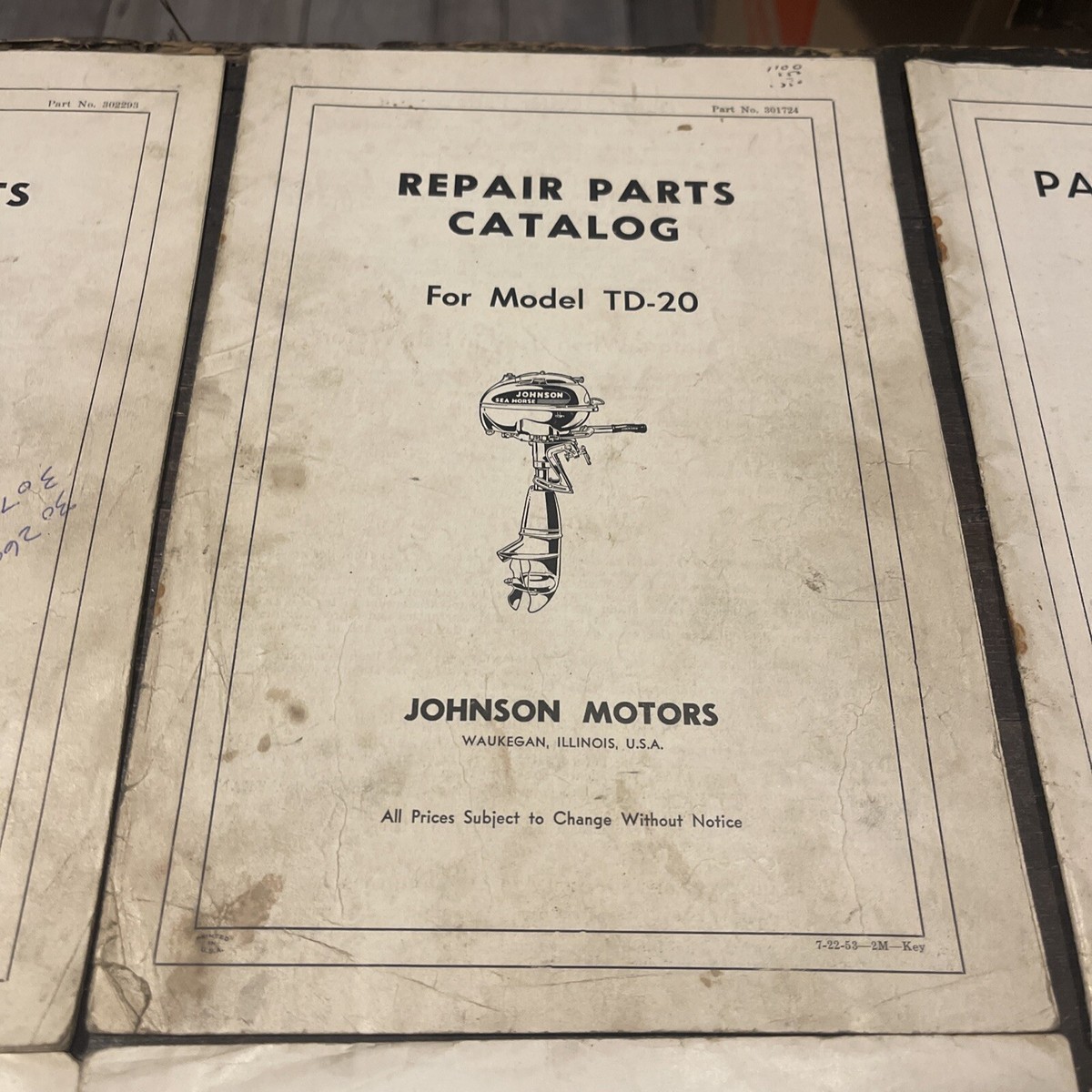 Lot Of 6 1950's Johnson Parts Catalogs QD 10 & 11, TD-20 QD